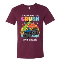 Gamer T Rex On Monster Truck Im Ready To Crush 2nd Grade Boy V-Neck T-Shirt