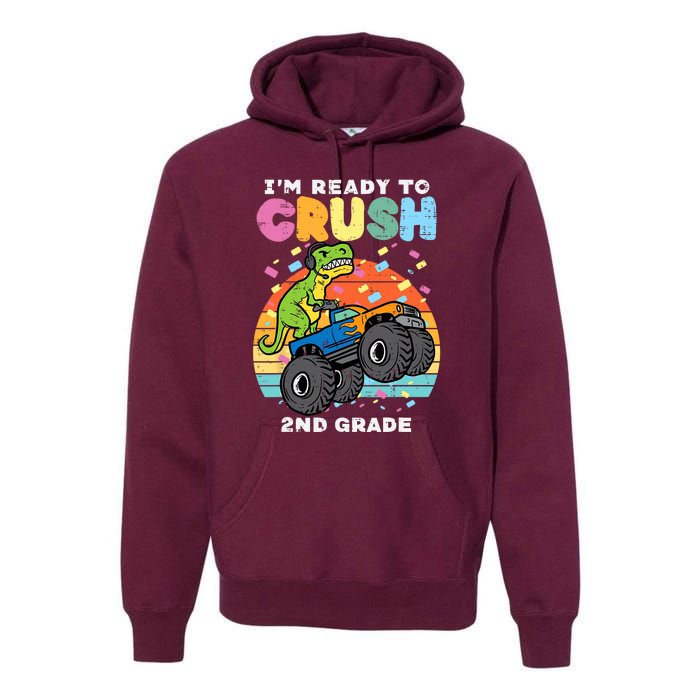 Gamer T Rex On Monster Truck Im Ready To Crush 2nd Grade Boy Premium Hoodie