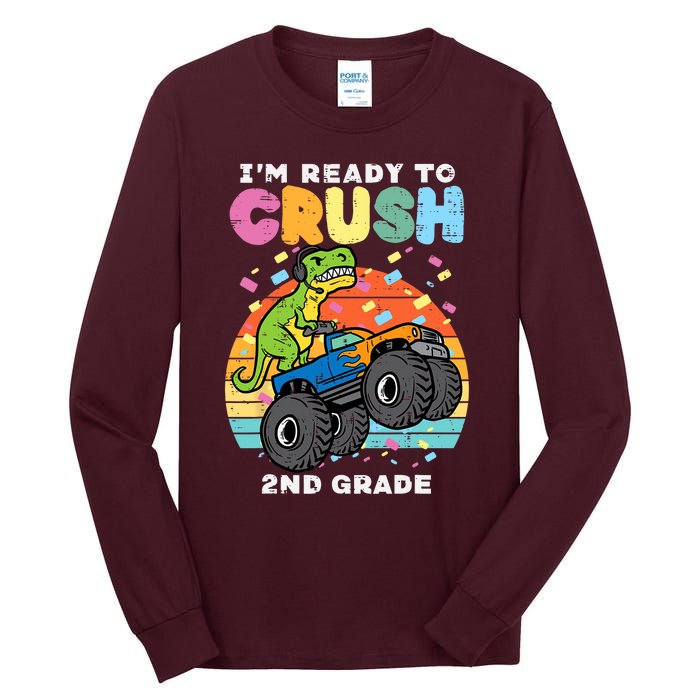 Gamer T Rex On Monster Truck Im Ready To Crush 2nd Grade Boy Tall Long Sleeve T-Shirt