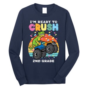 Gamer T Rex On Monster Truck Im Ready To Crush 2nd Grade Boy Long Sleeve Shirt