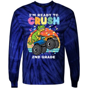 Gamer T Rex On Monster Truck Im Ready To Crush 2nd Grade Boy Tie-Dye Long Sleeve Shirt