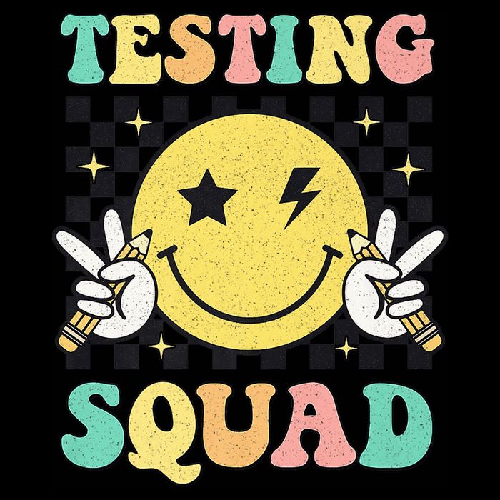 Groovy Testing Squad Smile Face Test Day Teacher Student Flat Bill Trucker Hat