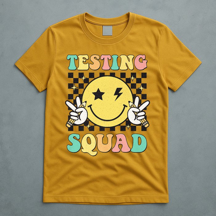 Groovy Testing Squad Smile Face Test Day Teacher Student T-Shirt