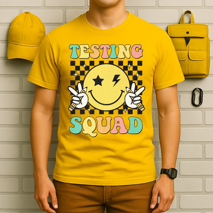 Groovy Testing Squad Smile Face Test Day Teacher Student T-Shirt