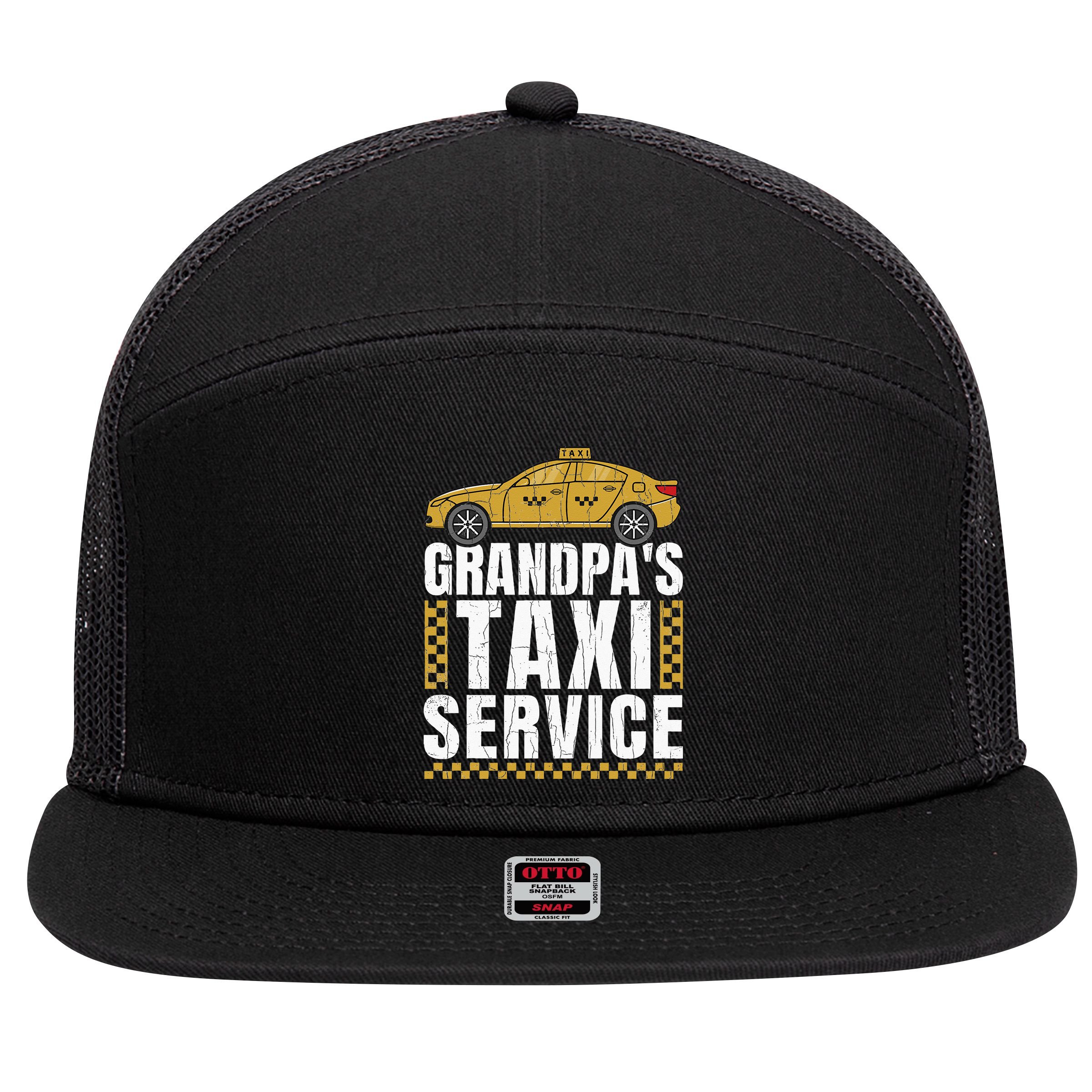 Grandpas Taxi Service Funny Taxi Driving Cab Lover Graphic 7 Panel Mesh Trucker Snapback Hat