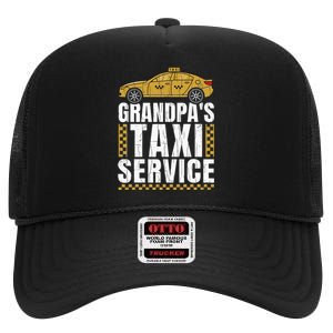 Grandpas Taxi Service Funny Taxi Driving Cab Lover Graphic High Crown Mesh Back Trucker Hat