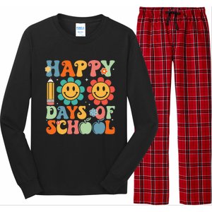 Groovy Teacher Student 100th Day Of School Happy 100 Days Funny Long Sleeve Pajama Set