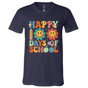 Groovy Teacher Student 100th Day Of School Happy 100 Days Funny V-Neck T-Shirt