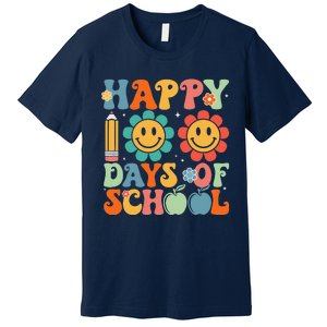 Groovy Teacher Student 100th Day Of School Happy 100 Days Funny Premium T-Shirt