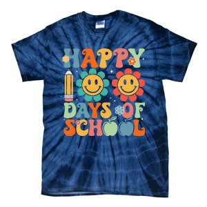 Groovy Teacher Student 100th Day Of School Happy 100 Days Funny Tie-Dye T-Shirt