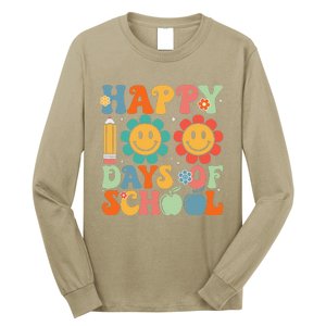 Groovy Teacher Student 100th Day Of School Happy 100 Days Funny Long Sleeve Shirt