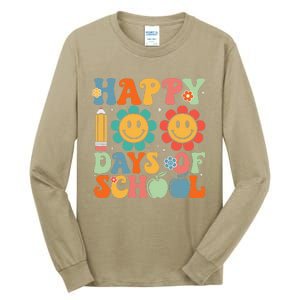 Groovy Teacher Student 100th Day Of School Happy 100 Days Funny Tall Long Sleeve T-Shirt