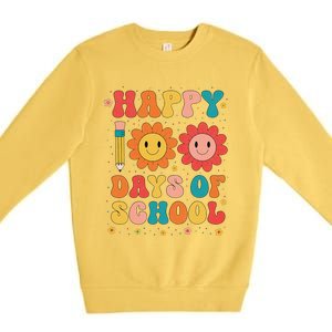 Groovy Teacher Student 100th Day Of School Happy 100 Days Premium Crewneck Sweatshirt