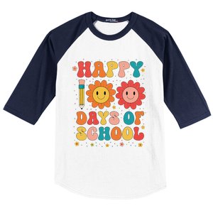 Groovy Teacher Student 100th Day Of School Happy 100 Days Baseball Sleeve Shirt