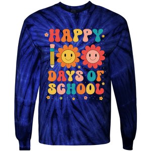 Groovy Teacher Student 100th Day Of School Happy 100 Days Tie-Dye Long Sleeve Shirt