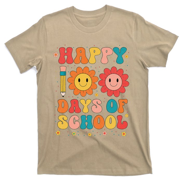 Groovy Teacher Student 100th Day Of School Happy 100 Days T-Shirt