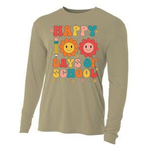 Groovy Teacher Student 100th Day Of School Happy 100 Days Cooling Performance Long Sleeve Crew