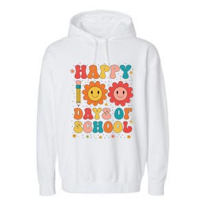 Groovy Teacher Student 100th Day Of School Happy 100 Days Garment-Dyed Fleece Hoodie