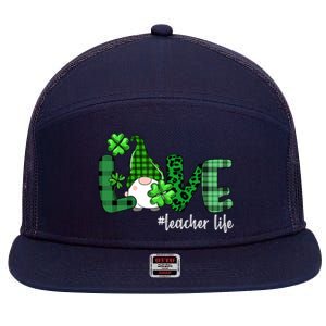 Gnome Teacher St Patricks day Love Teacher Life Shamrock 7 Panel Mesh Trucker Snapback Hat