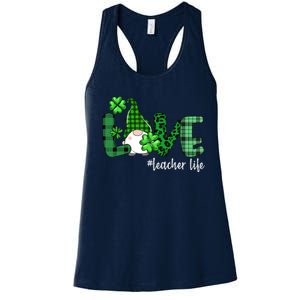 Gnome Teacher St Patricks day Love Teacher Life Shamrock Women's Racerback Tank