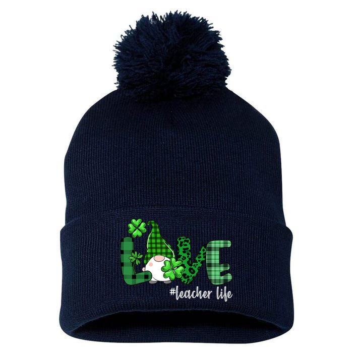 Gnome Teacher St Patricks day Love Teacher Life Shamrock Pom Pom 12in Knit Beanie