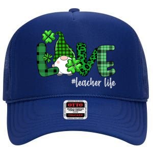 Gnome Teacher St Patricks day Love Teacher Life Shamrock High Crown Mesh Back Trucker Hat