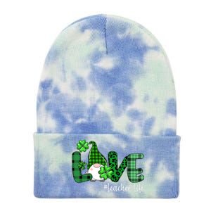 Gnome Teacher St Patricks day Love Teacher Life Shamrock Tie Dye 12in Knit Beanie