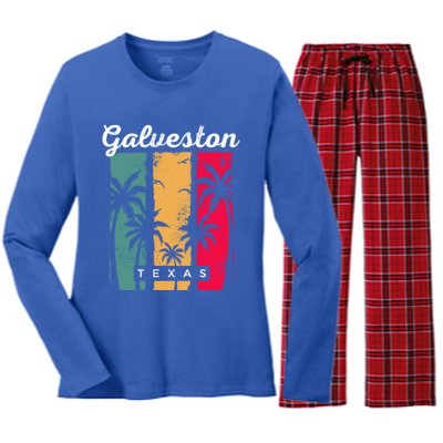 Galveston Texas Summer Tx Tropical Galvestonian Beach Lover Funny Gift Women's Long Sleeve Flannel Pajama Set 