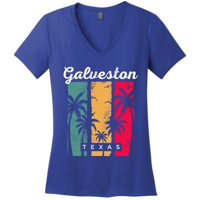 Galveston Texas Summer Tx Tropical Galvestonian Beach Lover Funny Gift Women's V-Neck T-Shirt