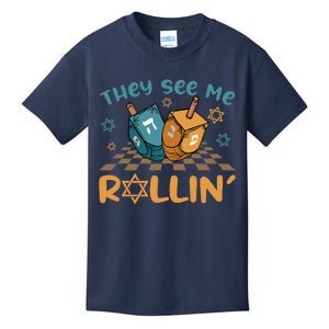 Groovy They See Me Rollin Hanukkah 2024 Dreidel Game Jewish Kids T-Shirt