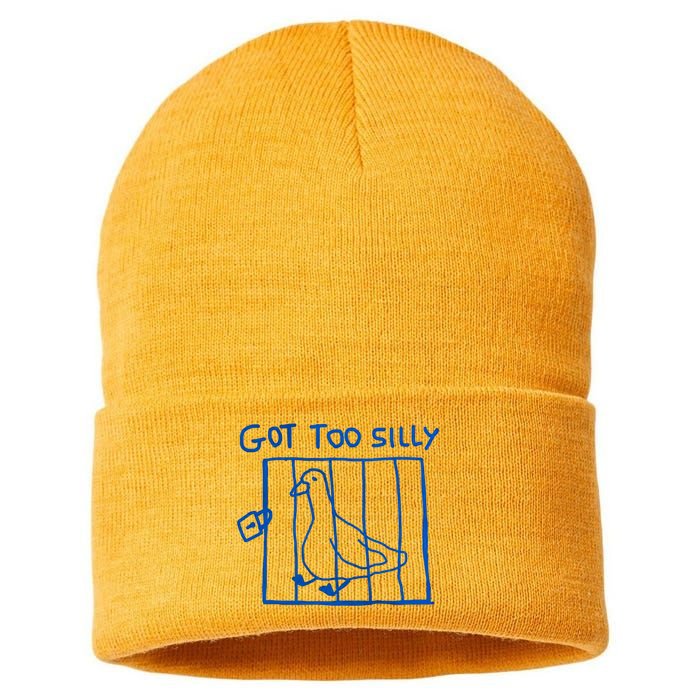Got Too Silly Funny Duck, Silly Goose Funny, meme Sustainable Knit Beanie