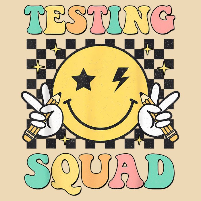 Groovy Testing Squad Smile Face Test Day Teacher Student Drawstring Bag