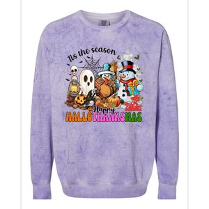 Ghost Turkey Snowman Funny Happy Hallothanksmas Gift Colorblast Crewneck Sweatshirt