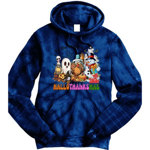 Ghost Turkey Snowman Funny Happy Hallothanksmas Gift Tie Dye Hoodie