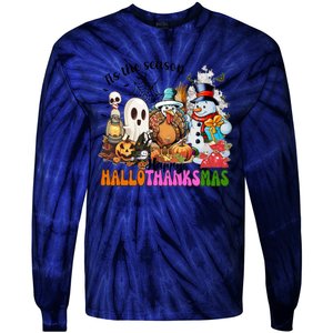 Ghost Turkey Snowman Funny Happy Hallothanksmas Gift Tie-Dye Long Sleeve Shirt