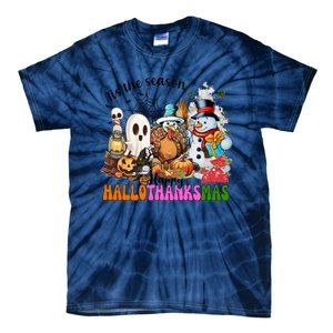 Ghost Turkey Snowman Funny Happy Hallothanksmas Gift Tie-Dye T-Shirt