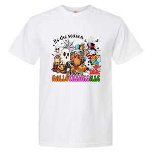 Ghost Turkey Snowman Funny Happy Hallothanksmas Gift Garment-Dyed Heavyweight T-Shirt