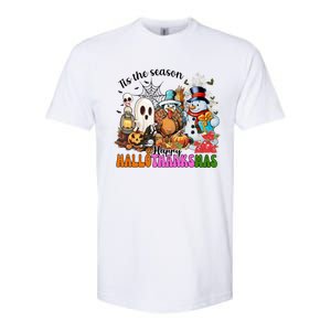 Ghost Turkey Snowman Funny Happy Hallothanksmas Gift Softstyle CVC T-Shirt