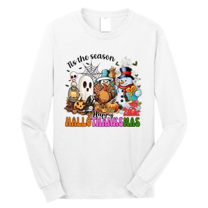 Ghost Turkey Snowman Funny Happy Hallothanksmas Gift Long Sleeve Shirt