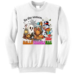 Ghost Turkey Snowman Funny Happy Hallothanksmas Gift Sweatshirt