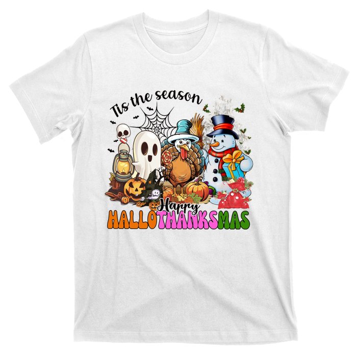 Ghost Turkey Snowman Funny Happy Hallothanksmas Gift T-Shirt