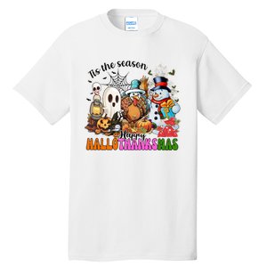 Ghost Turkey Snowman Funny Happy Hallothanksmas Gift Tall T-Shirt