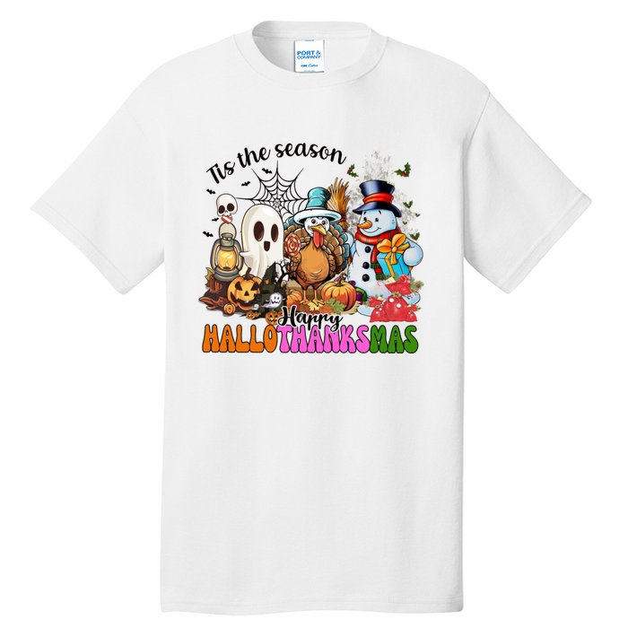 Ghost Turkey Snowman Funny Happy Hallothanksmas Gift Tall T-Shirt