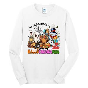 Ghost Turkey Snowman Funny Happy Hallothanksmas Gift Tall Long Sleeve T-Shirt