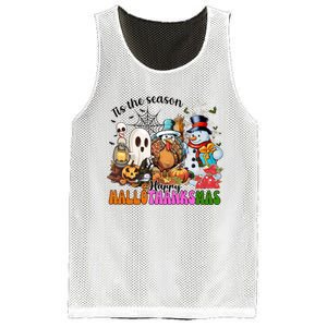 Ghost Turkey Snowman Funny Happy Hallothanksmas Gift Mesh Reversible Basketball Jersey Tank