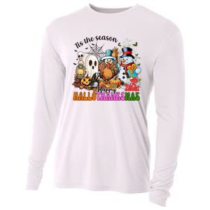 Ghost Turkey Snowman Funny Happy Hallothanksmas Gift Cooling Performance Long Sleeve Crew