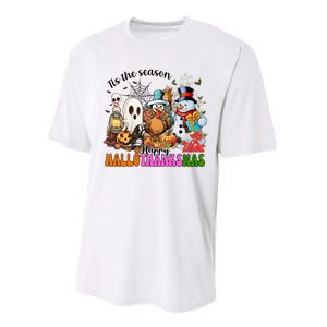 Ghost Turkey Snowman Funny Happy Hallothanksmas Gift Performance Sprint T-Shirt