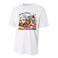 Ghost Turkey Snowman Funny Happy Hallothanksmas Gift Performance Sprint T-Shirt