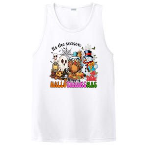 Ghost Turkey Snowman Funny Happy Hallothanksmas Gift PosiCharge Competitor Tank