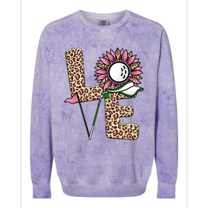 Golf T Shirts, Love Golf Leopard Sunflower Sports Ball Valentine Plus Size Colorblast Crewneck Sweatshirt